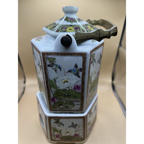 TOYO Ming Lotus & Birds Japanese Porcelain Tea Pot With Base - Picture 6 of 6